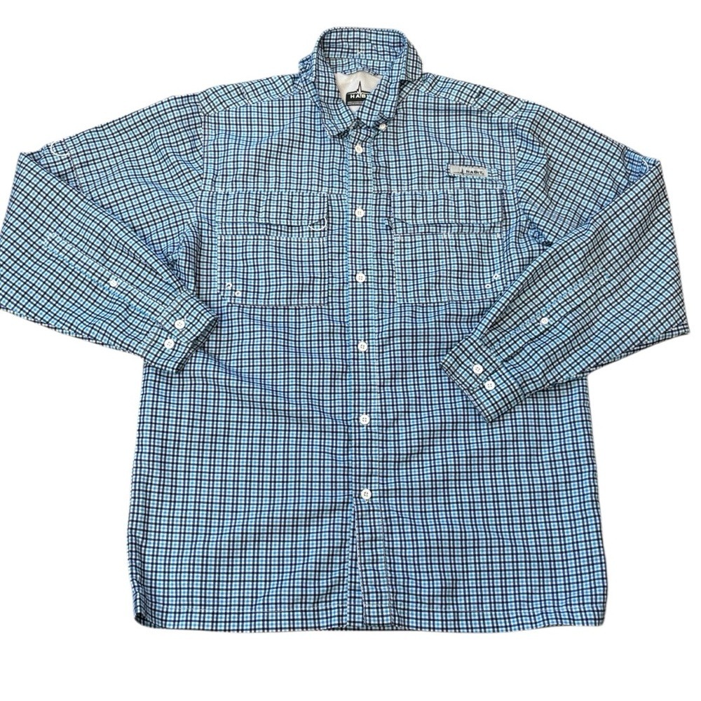 Habit Blue Plaid Long‎ Sleeve Button Down Fishing Shirt Size M